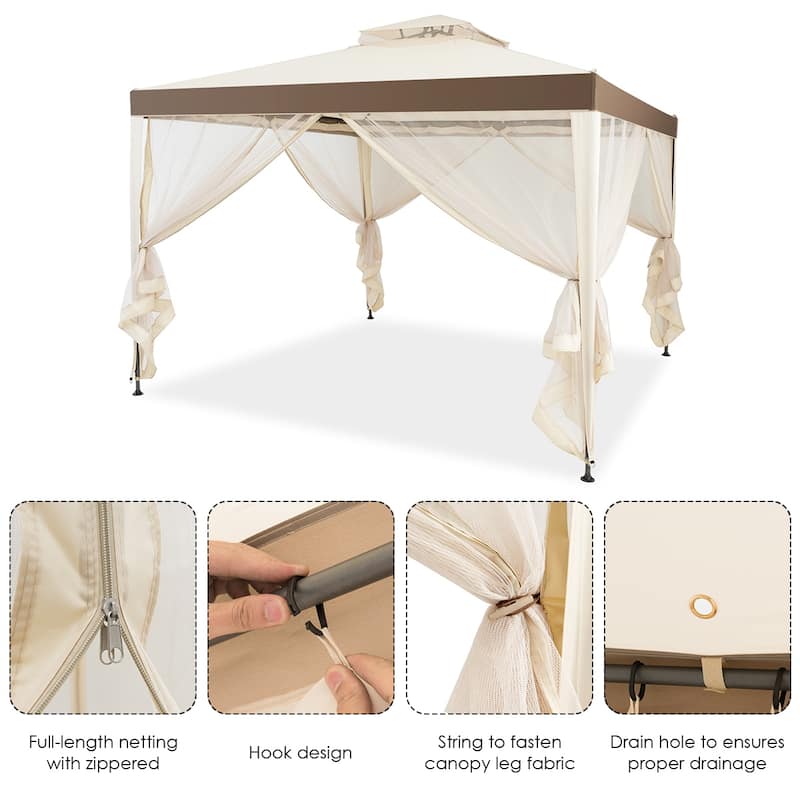 10’x 10’ 2-tier Canopy Gazebo Tent Outdoor Netting Picnic Party Sun - See Details