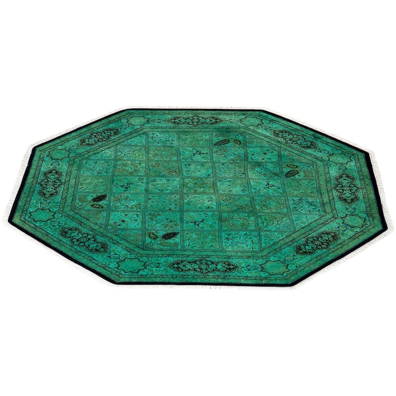 Overton Hand Knotted Wool Vintage Inspired Modern Contemporary Overdyed Green Octagon Area Rug - 6' 1" x 6' 1"