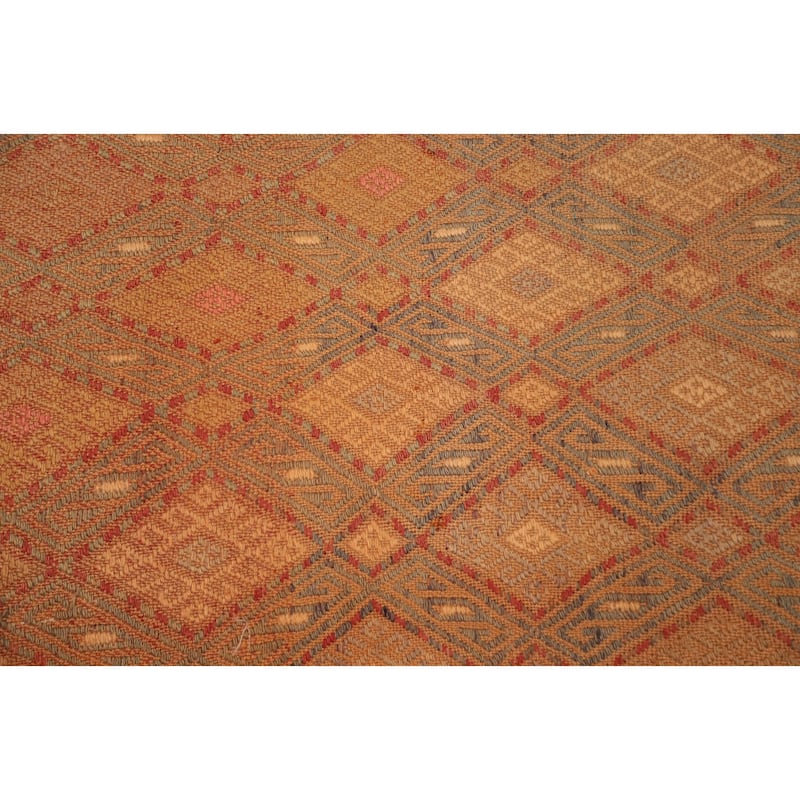 Hand Woven Oriental 100% Wool Carpet Southwestern Tribal Oranges & Rust Kilim Area Rug - 7' 4'' X 6' 1''