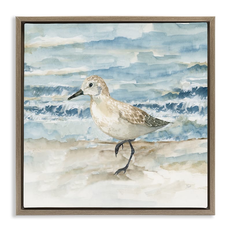 Stupell Balancing Sandpiper on Shore Framed Floater Canvas Wall Art Design By Nan - 18 x 18 - Brown