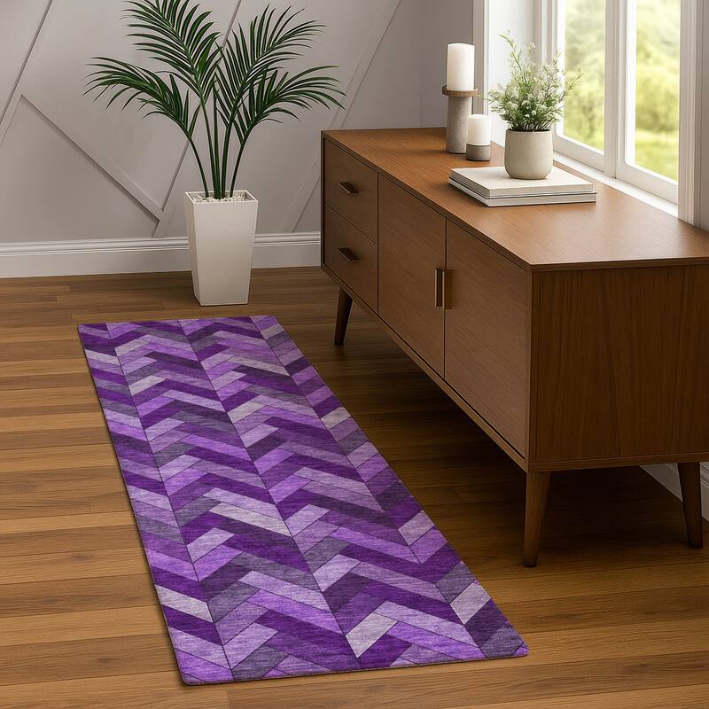 Machine Washable Indoor/ Outdoor Modern Chevron Chantille Rug