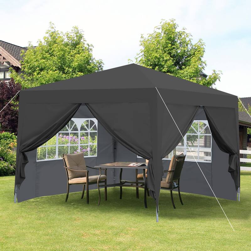 Outdoor 10x 10Ft Pop Up Gazebo Canopy Tent Removable Sidewall with Zipper, 2pcs Sidewall with Windows,with 4pcs Weight sand bag - Black