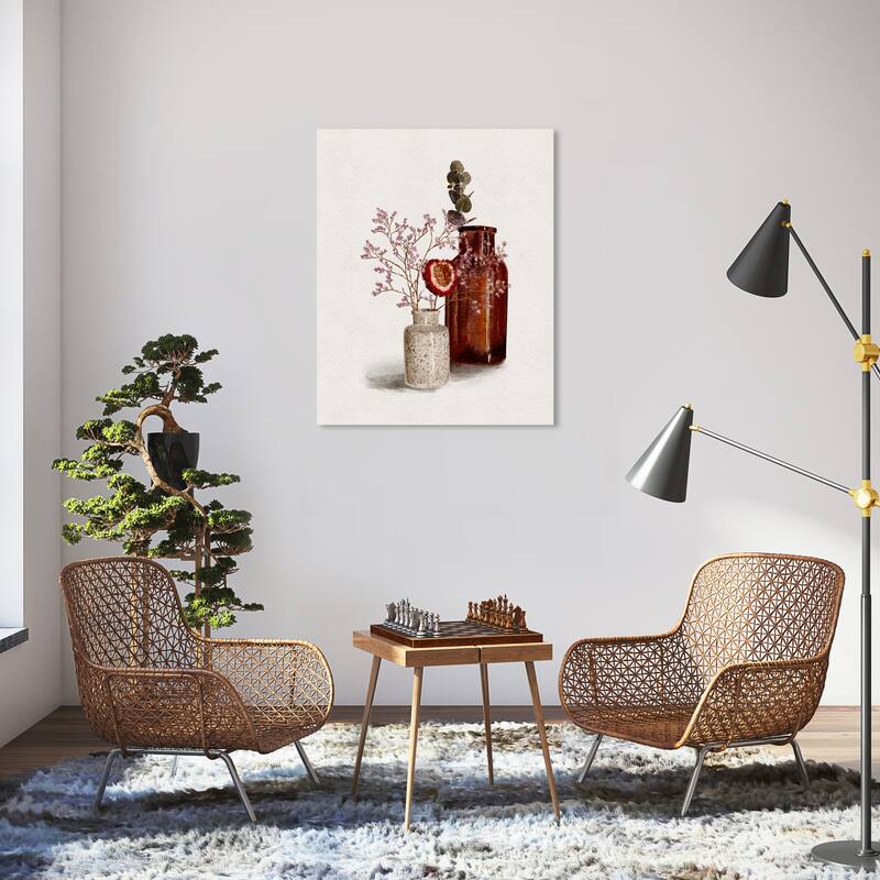Wynwood Studio Canvas Floral and Botanical Contemporary Floral Vase Brown and Modern & Contemporary Wall Art Canvas Print - 30 x 36