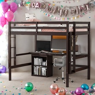 Full size Loft Bed With Desk and Writing Board,2 Drawers Cabinet for Home