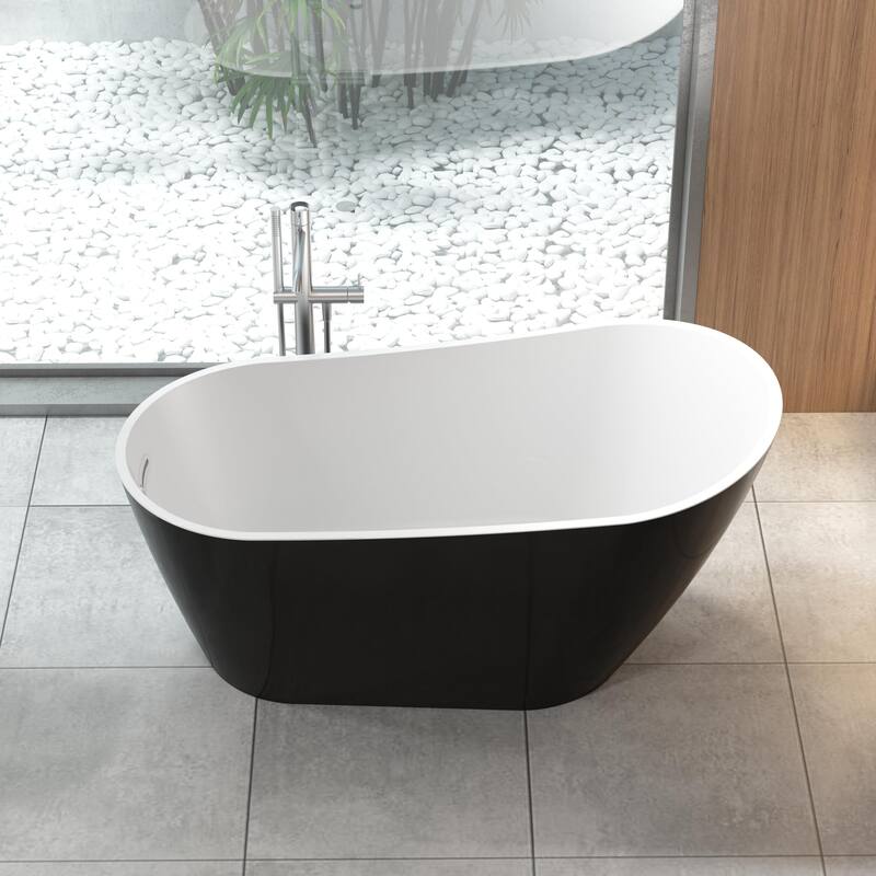 Free Standing Tub 59/67" Deep Soaking Bath Tub Oval Shape Acrylic Freestanding Bathtub