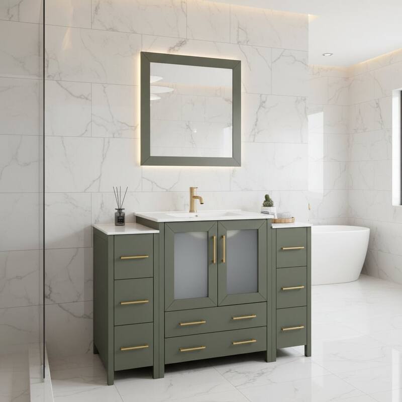 Vanity Art 54 Inch Single Sink Bathroom Vanity Set 8 Dove-Tailed Drawers 3 Cabinets 1 Shelf, Soft-Closing Doors with Free Mirror