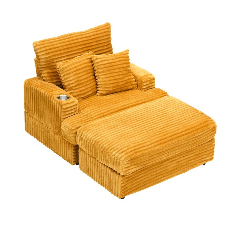 Armchair & Ottoman Set with Cup Holder and 2 Throw Pillows