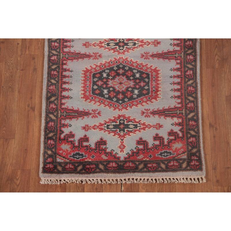 Kazak Oriental Runner Rug Handmade Geometric Wool Carpet - 2'7"x 9'11"