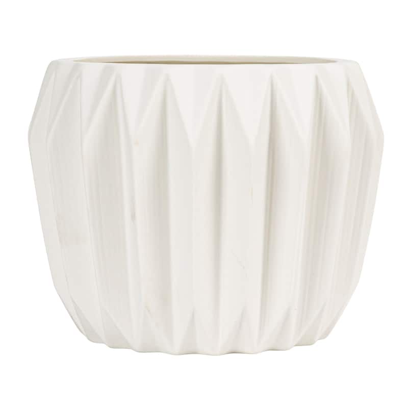 White Fluted Stoneware Flower Pot