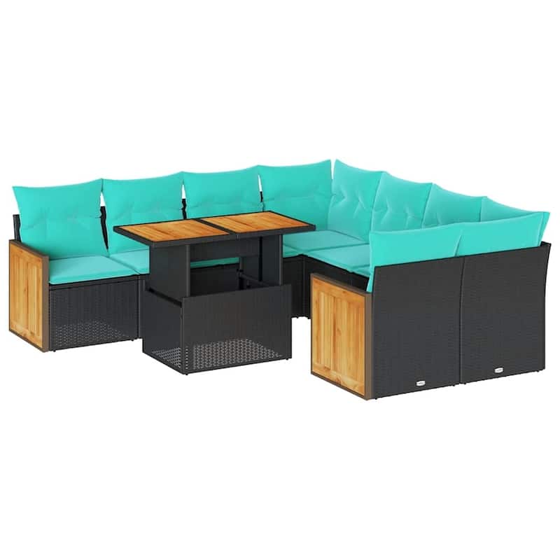 vidaXL Patio Sofa Set with Cushions Outdoor Furniture 9 Piece Poly Rattan