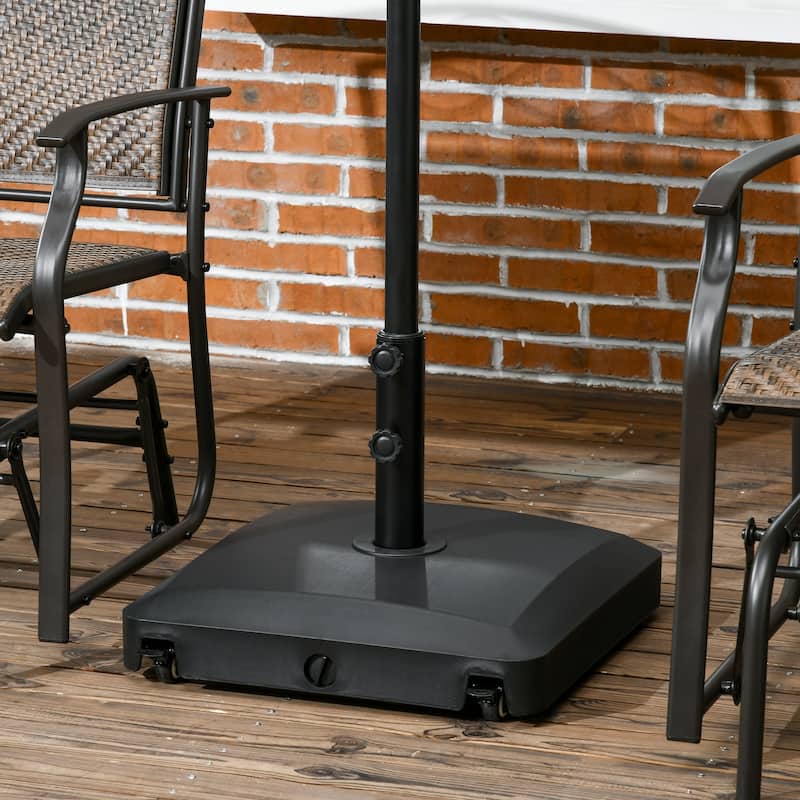 Outsunny Patio Umbrella Base with Wheels, 53lbs Water or 66lbs Sand Filled, Heavy Duty Outdoor Umbrella Stand Holder - Black
