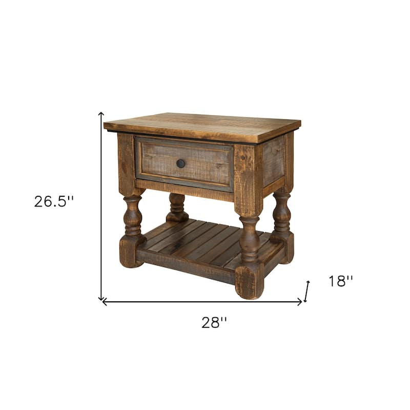 HomeRoots 27" Brown Solid Wood One Drawer Nightstand