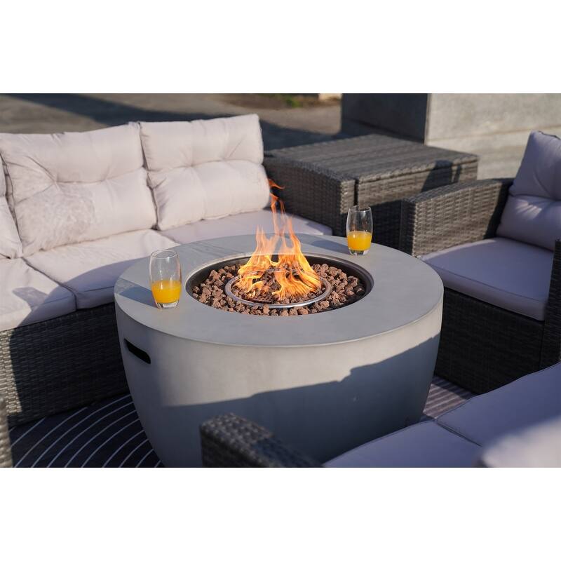7-Piece Outdoor Wicker Conversation Sofa Set with Fire Pit