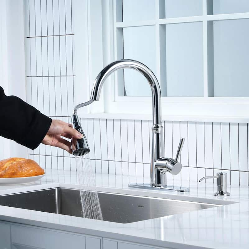 WOWOW Single Handle 3-Mode Pull Out Sprayer Kitchen Faucet