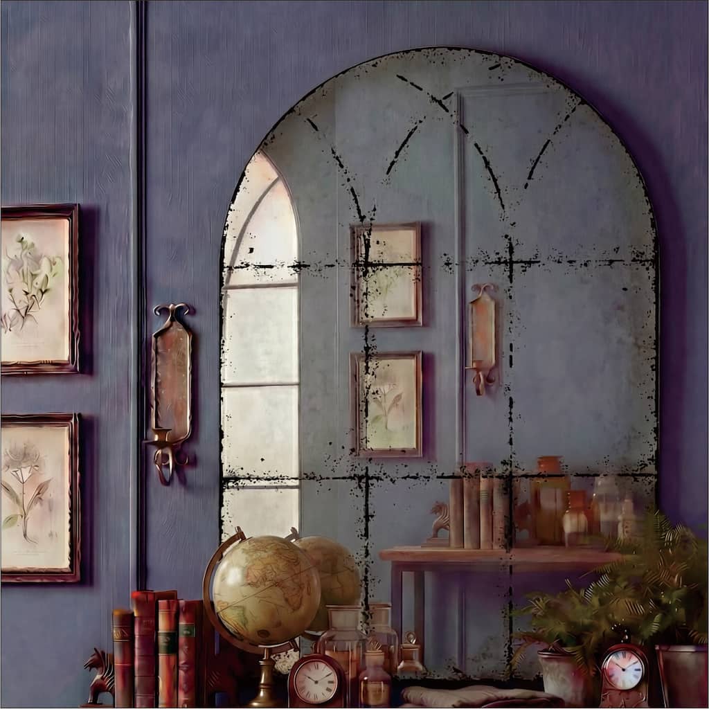 Semicircular wall-mounted mirror - Black,White