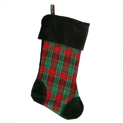 19" Christmas Traditions Woven Plaid and Velvet Stocking