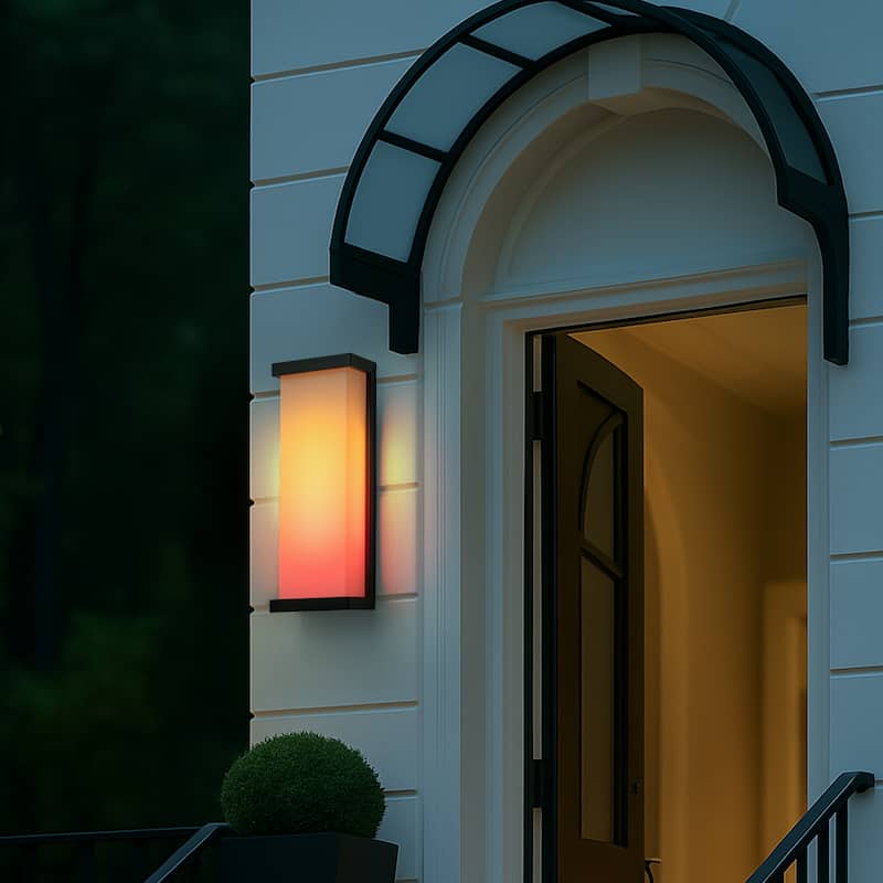 Smart RGB Outdoor Wall Light Modern Large Integrated LED Wall Sconce with Remote and App Control for Porch - W7'' - W7'' - Black