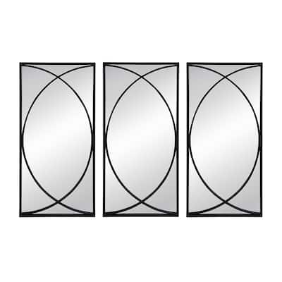 Crossed Ring Frame Wall Mirrors - 32" - Black - Set of 3