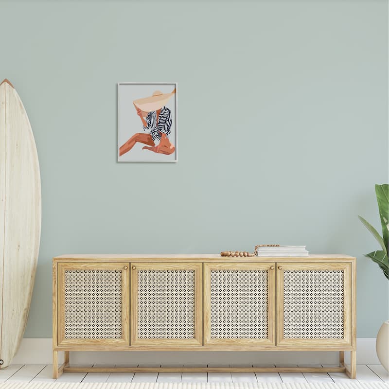 Stupell Woman Obscured By Sun Hat Summer Beach Portrait Framed Wall Art, Design by Amelia Noyes