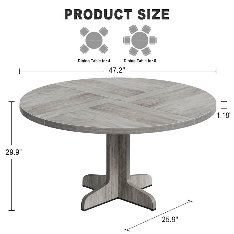 47 in Round Dining Table, with Wooden Tabletop