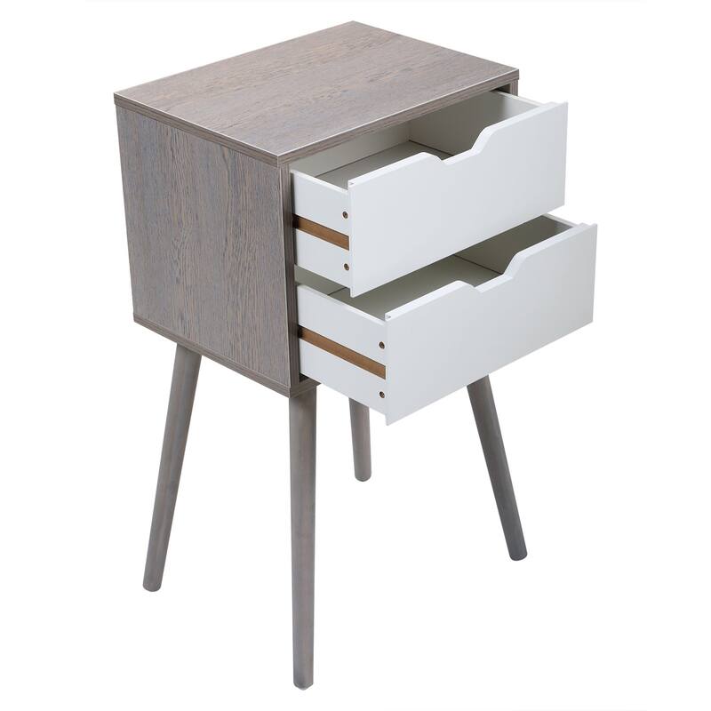 Set Of 2 Bedside Table With Two Drawer Storage Design For Living Room Sofa -
