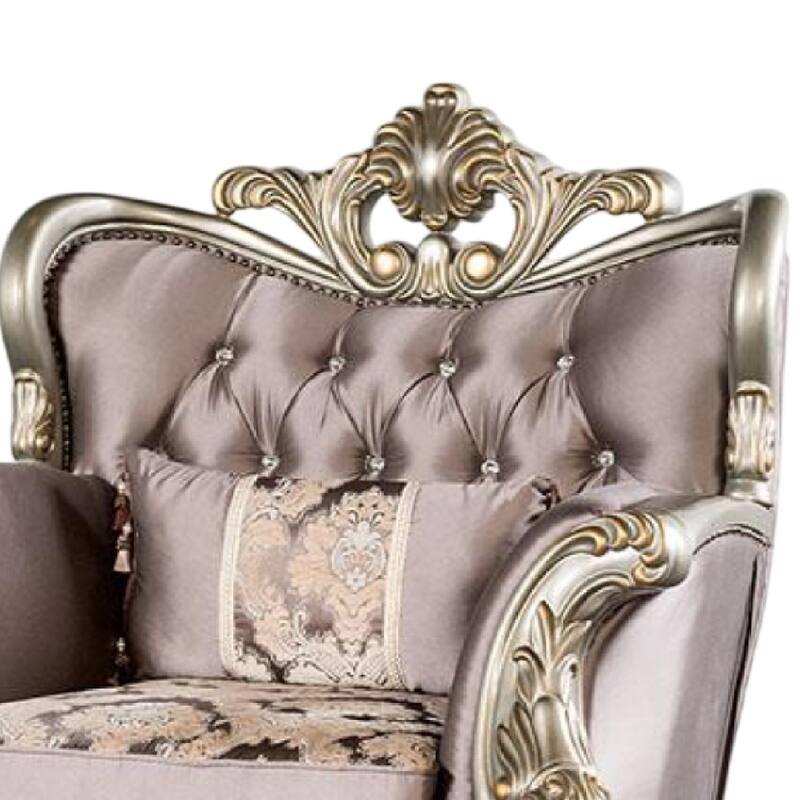 Aboi Armchair, 1 Accent Pillow, Purple Velvet, Carved Details