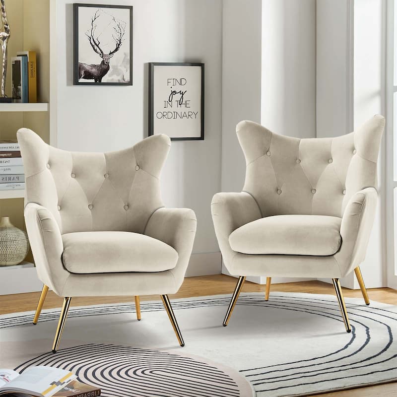 Eusebio Modern Velvet Accent Chair with Tufted Wingback for Living Room Set of 2 by HULALA HOME - TAN