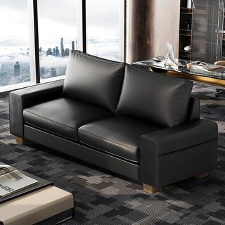 Mid Century Modern Faux Leather Loveseat Sofa with Wide Arm and Side ...