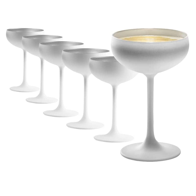 Stolzle Lausitz Set of 6 Olympia Champagne Coupe Glasses - White and Silver