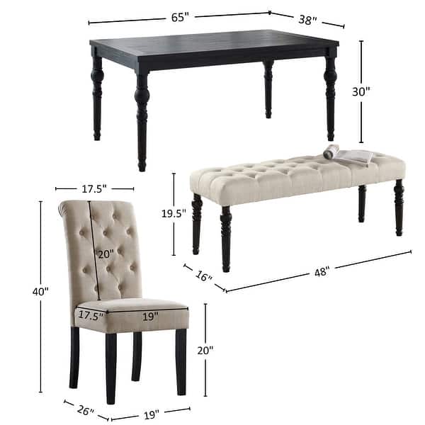 dimension image slide 2 of 4, Roundhill Furniture Leviton Upholstered Dark Wash Wood 6-piece Dining Set