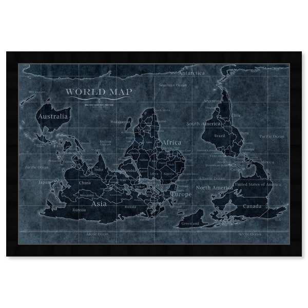 Oliver Gal Upside Down Map Of The World Noir Maps And Flags Wall Art Framed Print World Maps Blue White Overstock