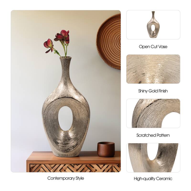 Sagebrook Home Ceramic 19" Open Cut Vase, Oval, 19"H