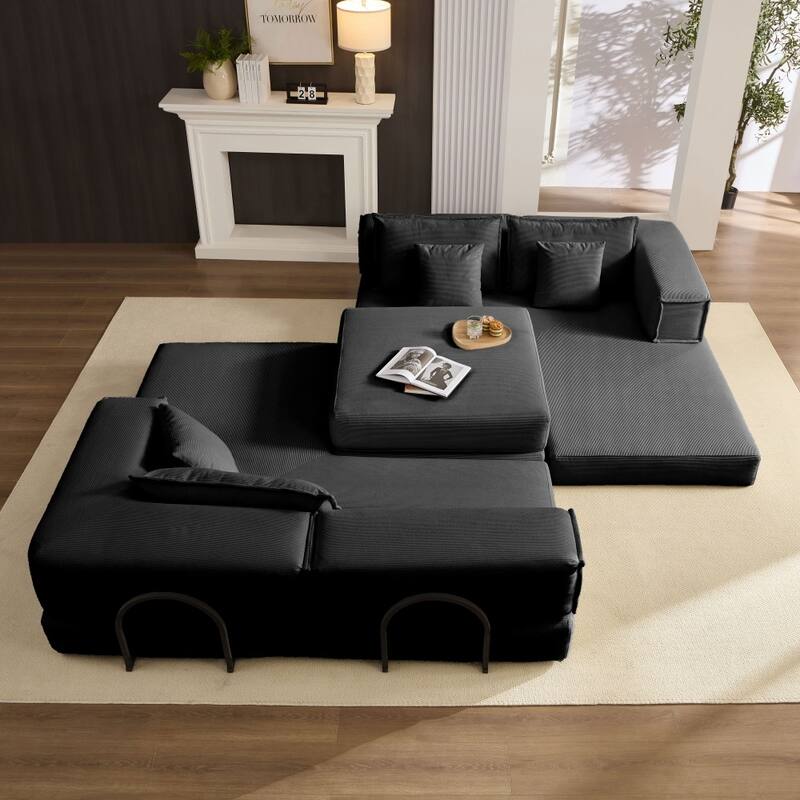 118.2" Modular L-Shaped Oversized Upholstered Sectional Sofa Set with 6 Pillows