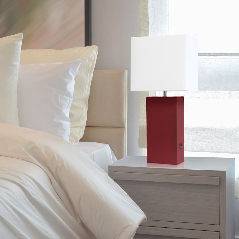 Elegant Designs 21" Modern Leather Wrapped Table Lamp with USB Port, With LED Bulb