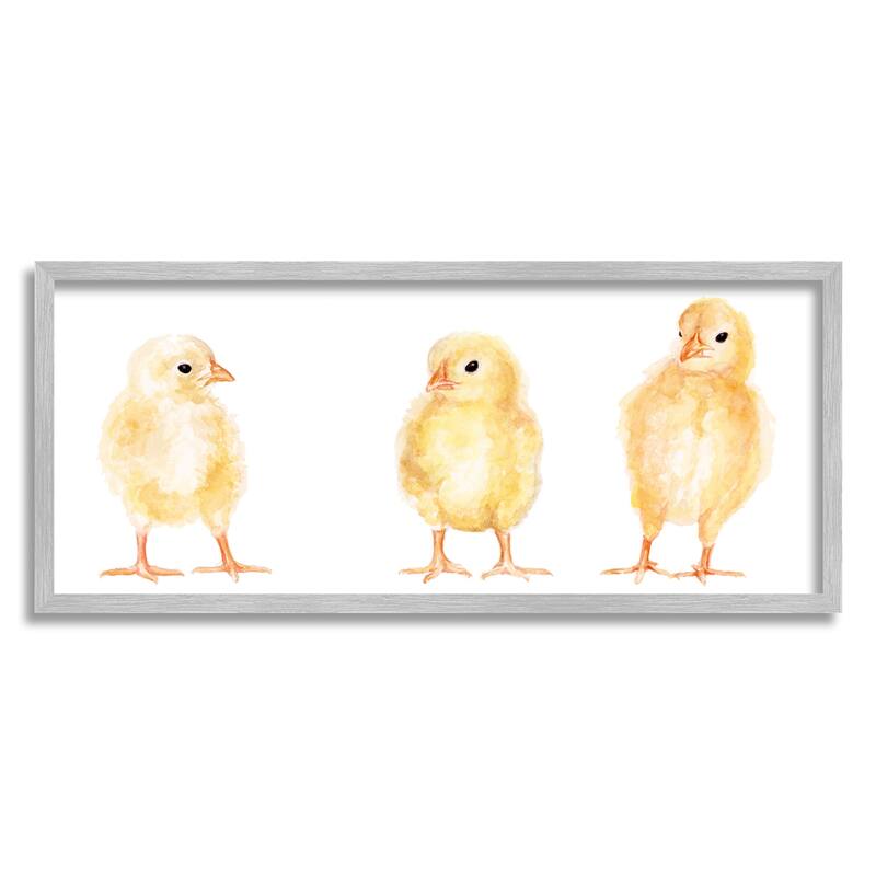Stupell Baby Chick Trio Watercolor Portrait Kids' Wild Animals Framed Wall Art - Yellow - 30 x 13 - Grey