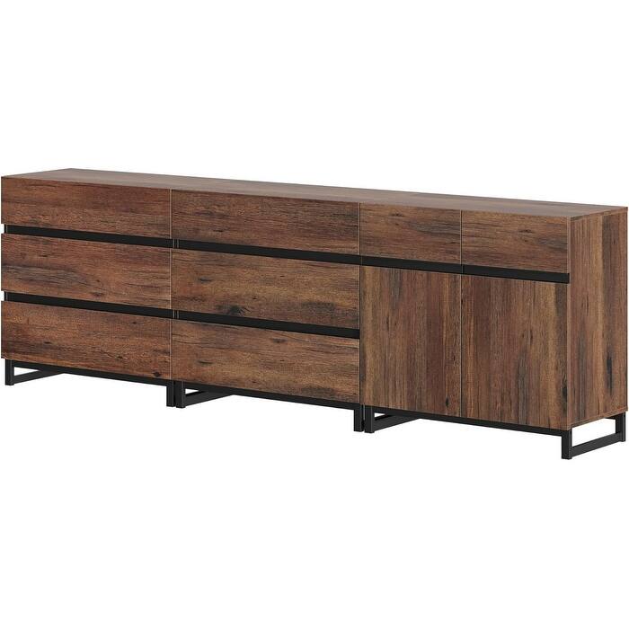 WAMPAT Modern TV Stand for TVs up to 100 inch, 3 in 1 TV Console with Adjustable Shelf and 6 Drawers for Living Room,Bedroom