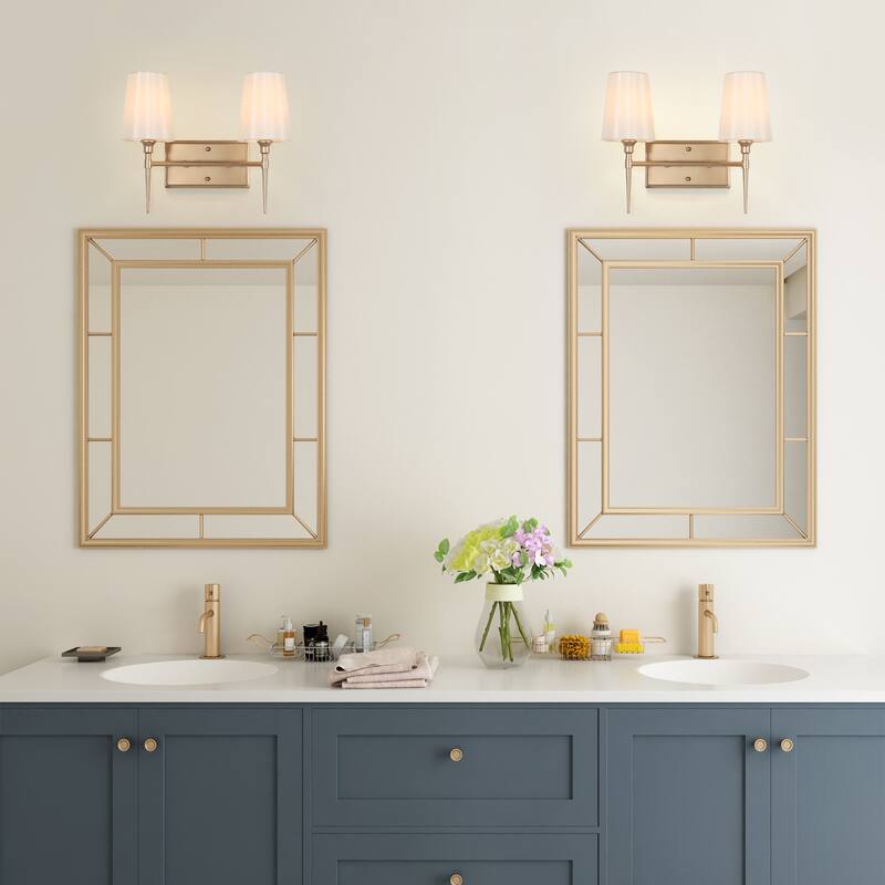 Modern 3-Light Gold Bathroom Vanity Light Fabric Wall Sconce for Powder Room
