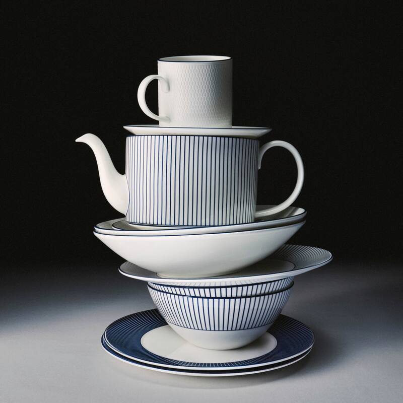 Wedgwood Gio Blue Cereal Bowl 6.2in, Pinstripe White