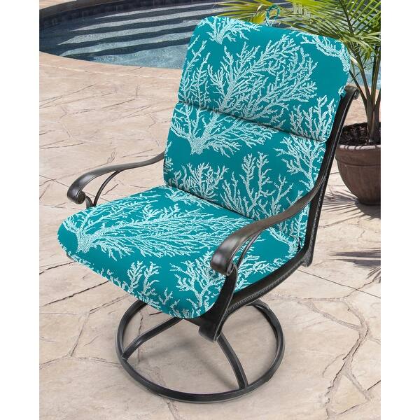 22" x 45" Turquoise Nautical Outdoor Chair Cushion with Ties and Loop