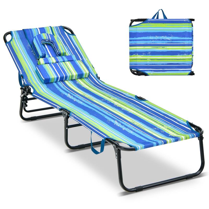 Beach Chaise Lounge Chair with Face Hole and Removable Pillow - 1