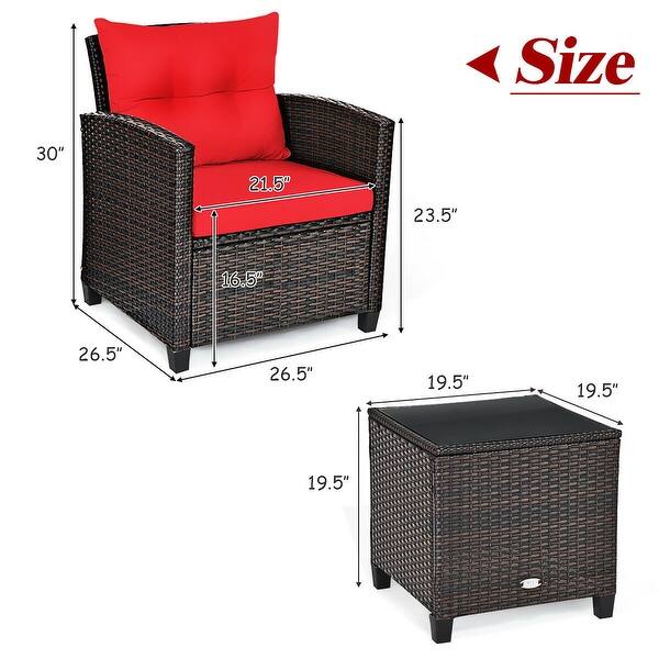 Outdoor 3-piece Cushioned Rattan Patio Furniture Conversation Set