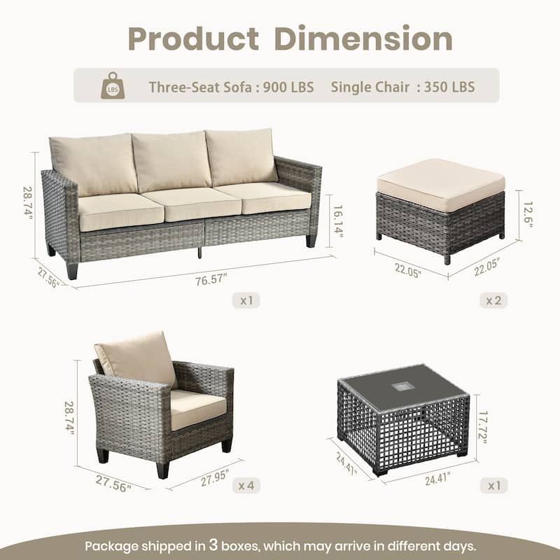 OVIOS 8 Pieces Outdoor Wicker Sectional Set With Solar-Powered CoffeeTable
