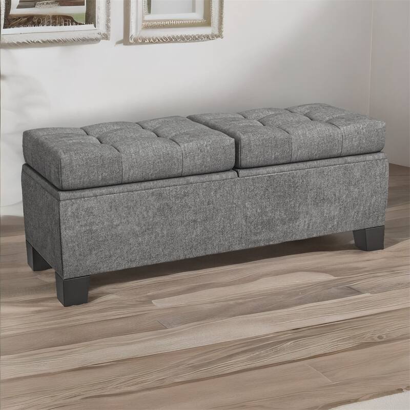 46" Storage Ottoman Bench,Button Tufted Storage Bench with Steel Frame