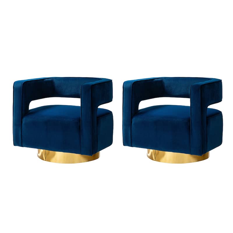 Carisa Modern Upholstered Swivel Open-Back Barrel Chair with Golden Base by HULALA HOME