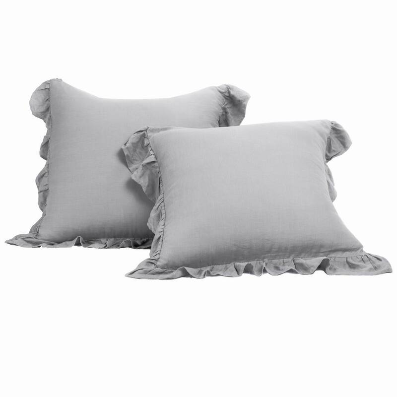 WHOLINENS Washed French Linen Euro Pillow Shams 26x26 Inches