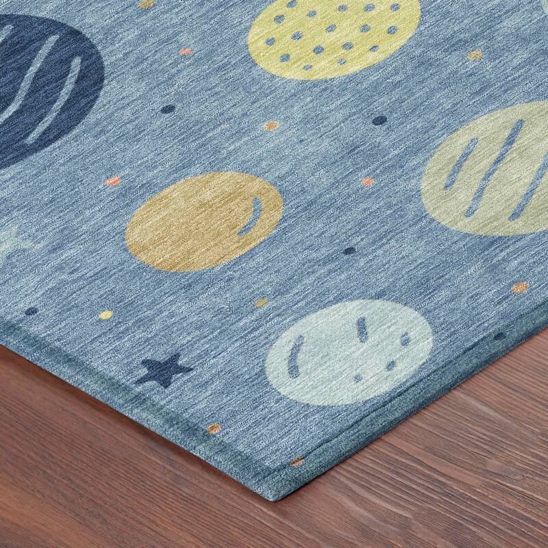 Machine Washable Indoor/ Outdoor Modern Planets Chantille Rug