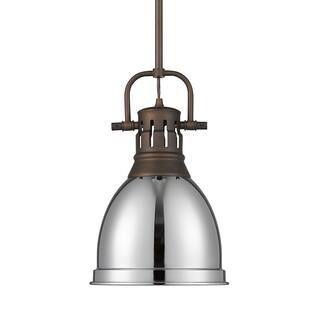 Yep by Golden Lighting Duncan 1-light 9in Rod Hung Pendant in Rubbed Bronze and Chrome shade
