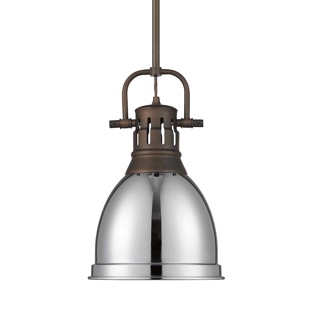 Yep by Golden Lighting Duncan 1-light 9in Rod Hung Pendant in Rubbed Bronze and Chrome shade