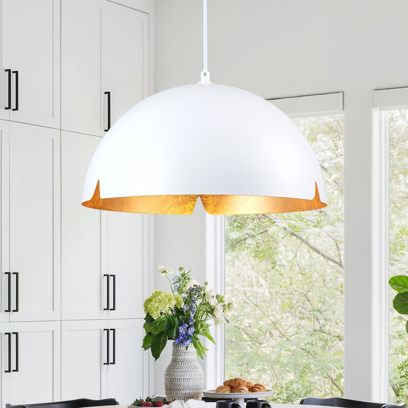 Modern 15" Iron Dome Pendant Light with Gold Foil Interior - Dia.15-in - White