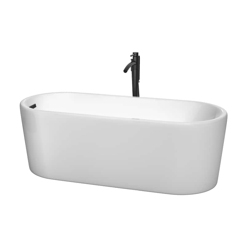 Wyndham Collection Ursula 67" Freestanding Soaking Tub with Tub Filler - White / Matte Black Trim